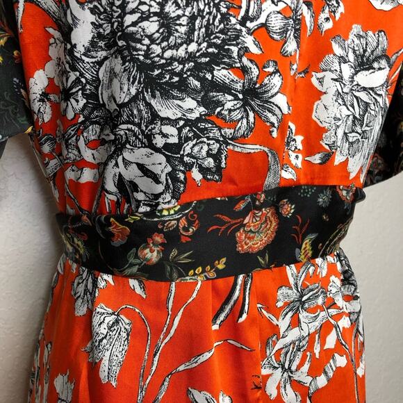 Zara red orange black white floral tie waist asymmetrical hem top size Medium - Picture 14 of 16